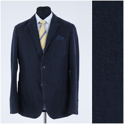 Mens Navy Blue Sport Coat 40R US Size BRAX Twill Cotton Blazer Half Lined Jacket