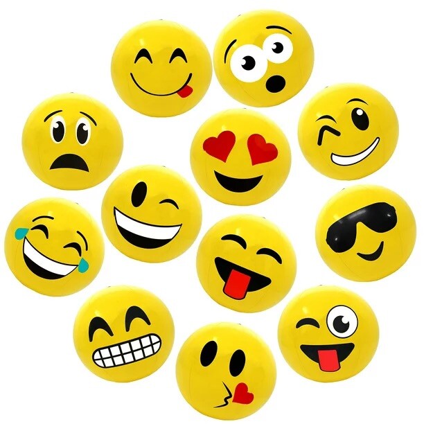 Pelotas De Playa Inflables. Pelotas Con Caritas Emojis Para Piscina. 12 Pelotas.