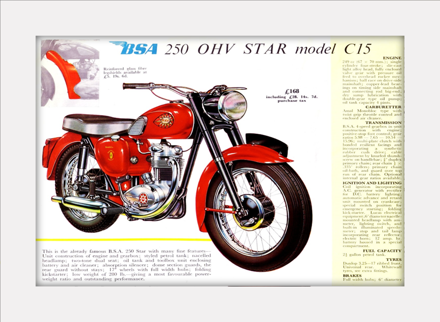 BSA STAR C15 retro Motorcycle Advert Print Mounted or Framed FREE
