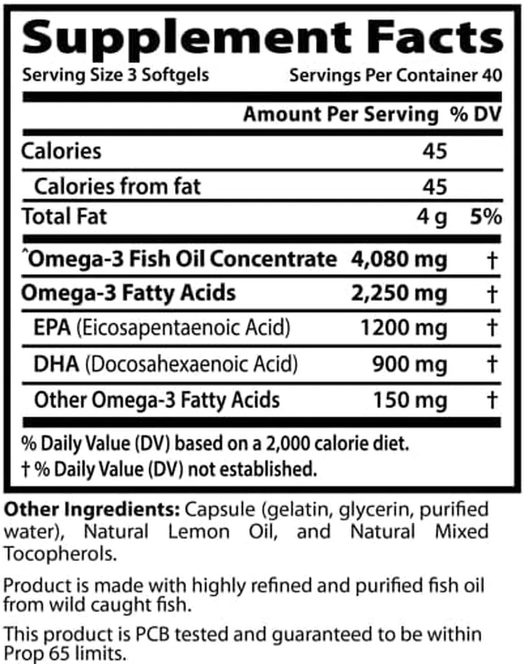 Arazo Nutrition Wild Caught Omega 3 aceite de pescado - 120 geles blandos - 4.080 mg alto EPA  Foto 2 de 4