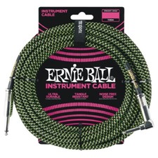 Ernie Ball Green Fabric Instrument Cable - choice of 10, 18 or 25 ft long