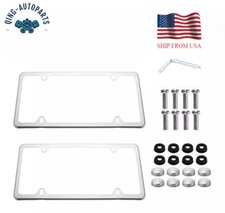 2 Chrome Stainless Steel Metal License Plate Frame Tag Cover With Screw Caps 2 Chrome Stainless Steel Metal License Plate Frame Tag Cover With Screw Caps