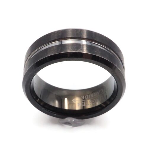 Vintage Black Tungsten Carbide Silver Channel Inlay Fashion Band Ring Size 6.5 - Picture 1 of 12