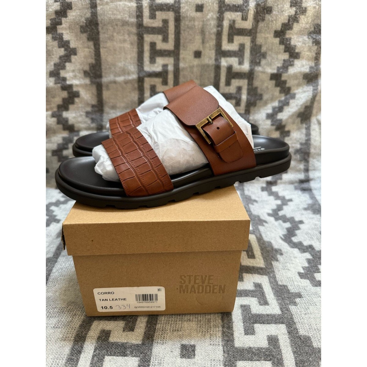 STEVE MADDEN Mens Brown Front Strap Corro Round Toe Leather Sandals Shoes 10.5 MAIVEN Brown Leather Men main image 4