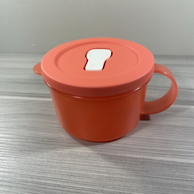 Tupperware Crystalwave Gen2 soup mug microwavable 2 cup Coral Guava New!