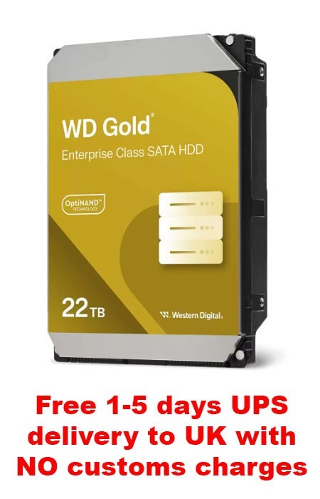 22TB Western Digital WD Gold (7200RPM, 3.5"", SATA III, 512MB Cache) WD221KRYZ