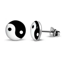 STAINLESS STEEL YIN YANG EARRINGS 10mm Balance Tai Chi Martial Arts Stud Post