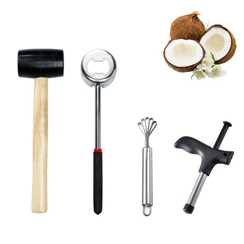 Food grade 304 coconut opener tool set stainless steel coconut meat opener