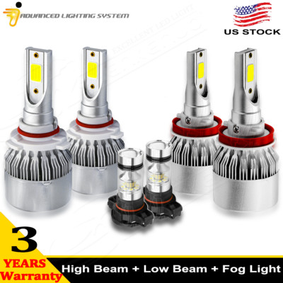 9005 H11 LED Combo Headlight Kit COB 120W Bulb High Low Beam Fog Light 6pcs Q247
