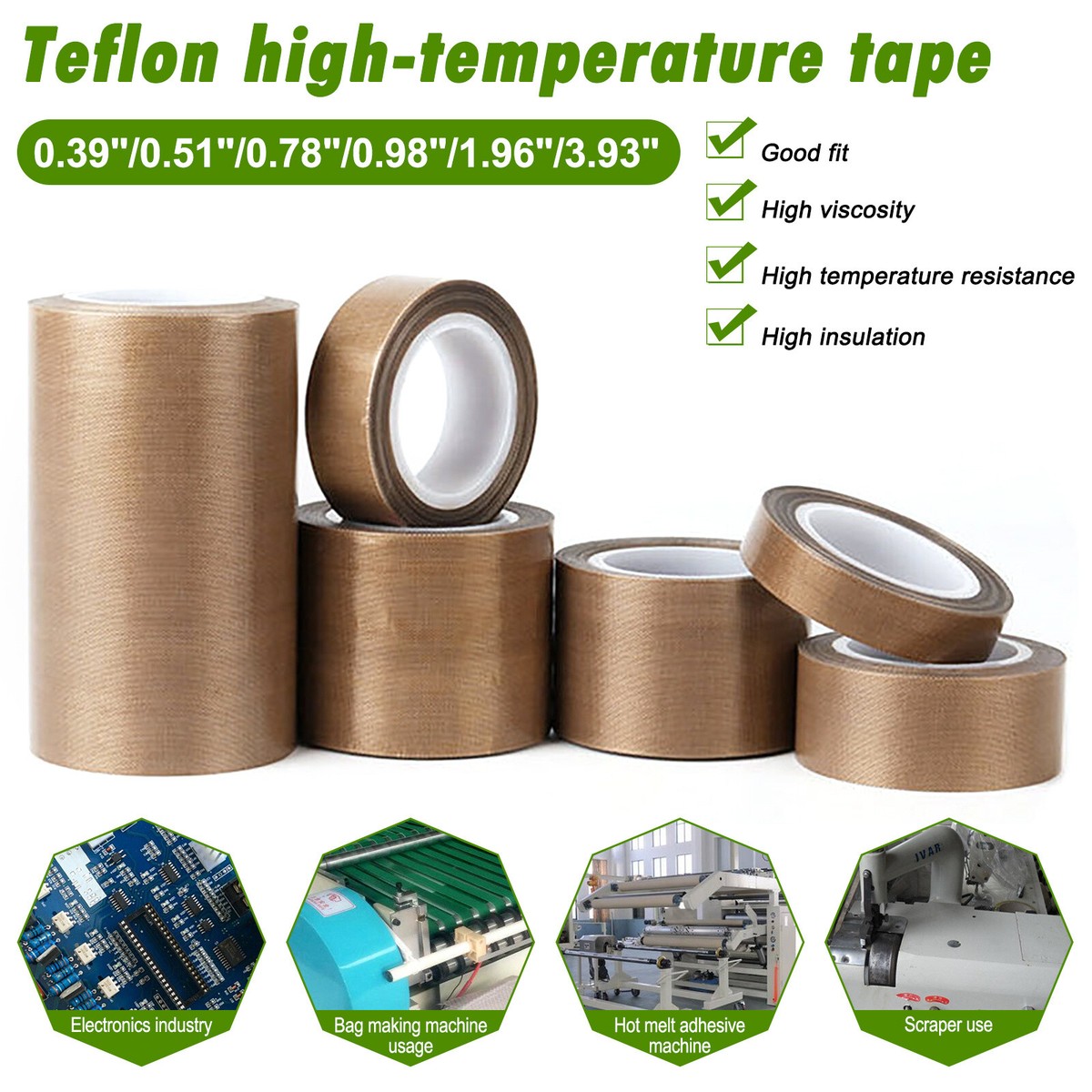 10M High Temp Tape 300 Degree High Temperature Resistance Adhesive Tape Cloth Sealer Cloth And