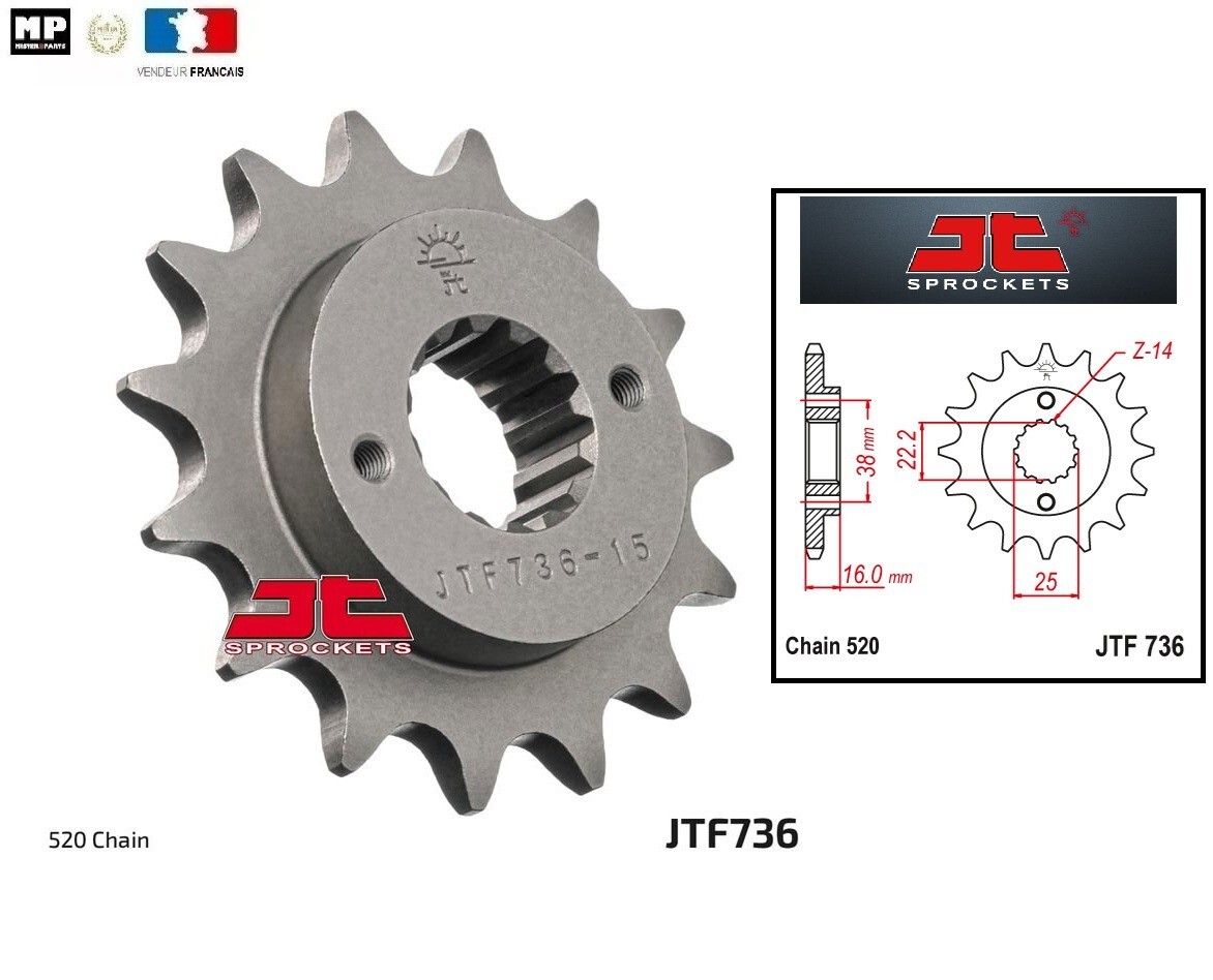Pignon de sortie de boîte 520 pour Ducati Supersport 750 de 1991 à 2002 en acier