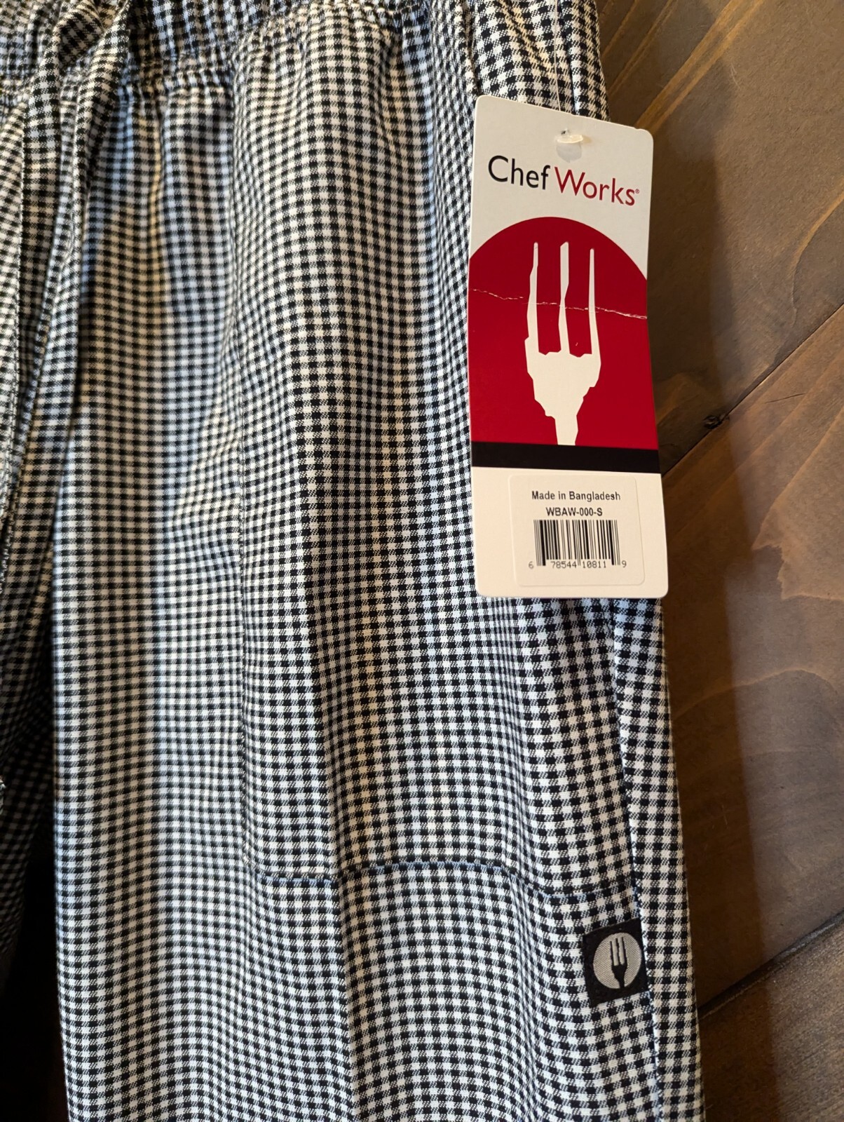 Chef Works Drawstring Pants Small Pockets Black White Check NEW with TAG