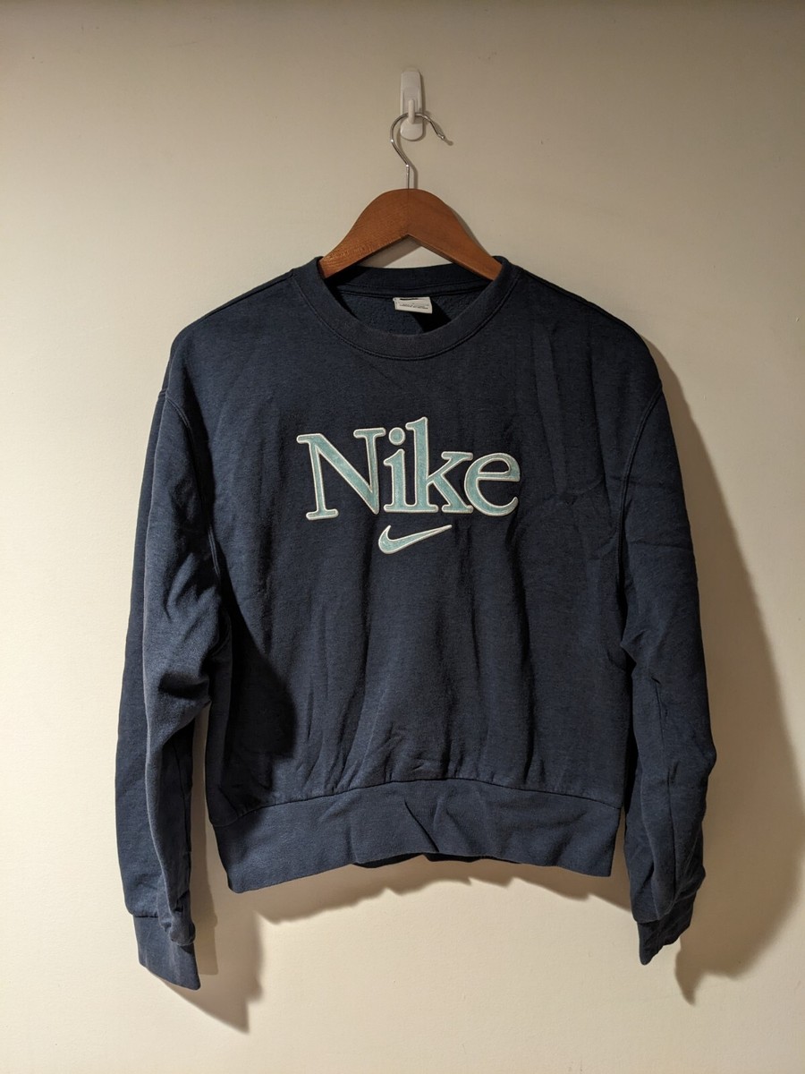 blue nike spell out sweatshirt