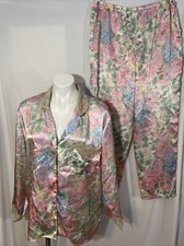 Victorias Secret M Medium Gold Label Floral PJ Pajama Set Cottagecore 2pc Satin