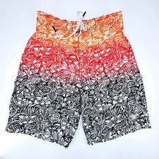 Speedo Mens Swim Trunks Board Shorts Medium Orange Red Black Floral Tribal Print