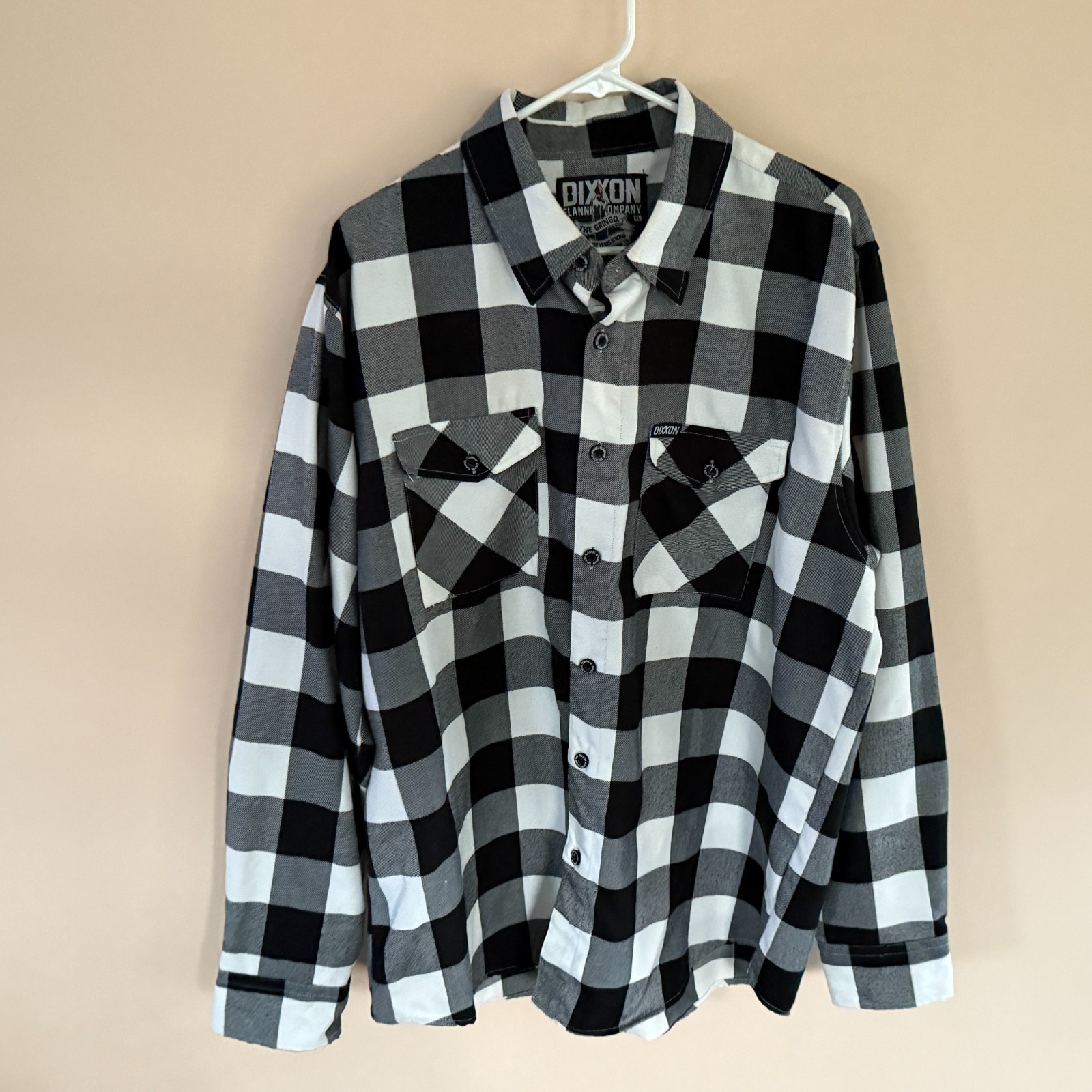 Dixxon Flannel Company Gringo Button Down Shirt Black White Plaid XL