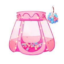 Pop Up Princess Tent with 50 Balls,Ball Pit with Star Lights for 1 2 3 Year O...