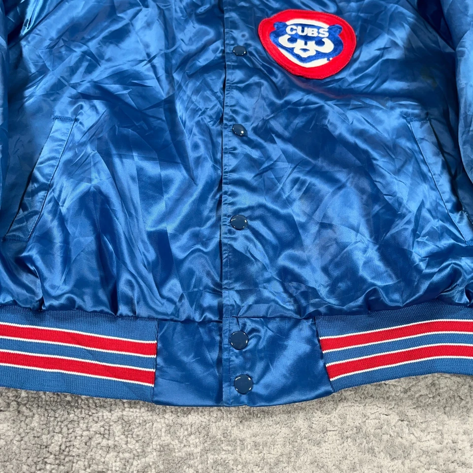Chaqueta De Colección Chicago Cubs Para Hombres XL Azul Tiza Satinado Bombardero Hecha en EE. UU. Años 90 Foto 4 de 4