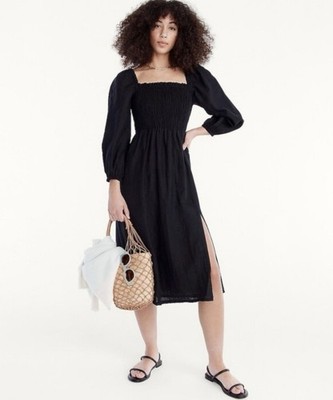 J CREW Linen Daydream Dress Midi Square Neck Smocked Puff Sleeve Boho Black S | eBay J CREW Linen Daydream Dress Midi Square Neck Smocked Puff Sleeve Boho Black S | eBay