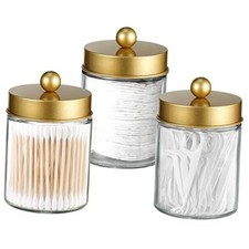 3PC Apothecary Jar Canisters Bathroom Vanity Organizer  Jar Clear/Lid Gold