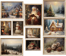 10 Sheet Vintage Christmas Wall Art Prints Snow Scene Santa Xmas Tree Posters Re
