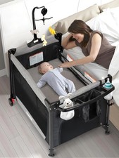 Baby Bassinet, Pack and Play with Bassinet, Bedside Sleeper with Diaper Chang...