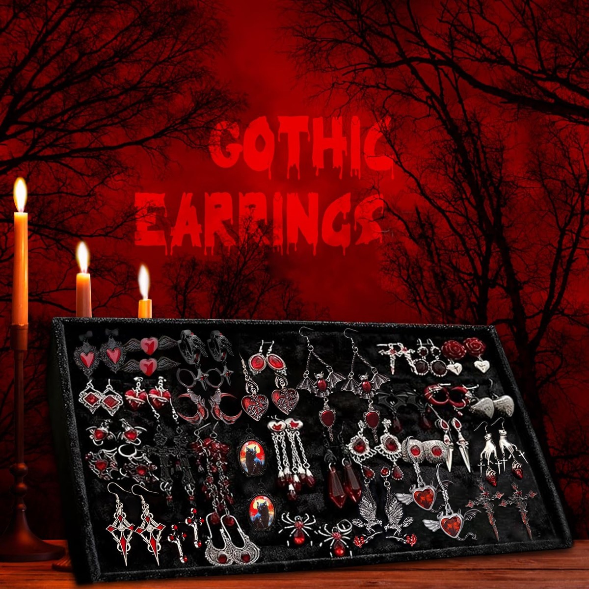 Gothic Vampire Mystery Jewelry Jar, Medium, Red Black Skull - 30