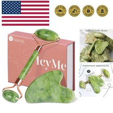 IcyMe Gua Sha  Jade Roller Facial Tools Face Roller and Gua Sha Set for Puff...