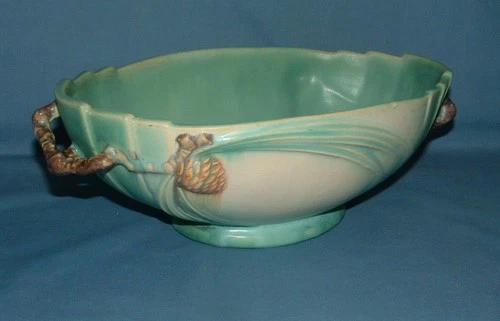 ROSEVILLE POTTERY, GREEN, PINECONE CONSOLE BOWL - 279-9" - USED CONDITION