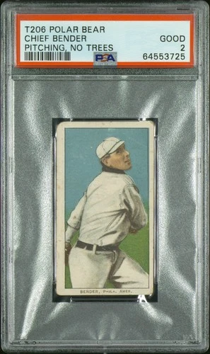 1909-11 T206 Polar Bear Chief Bender Pitching No Trees PSA 2 GD New Label