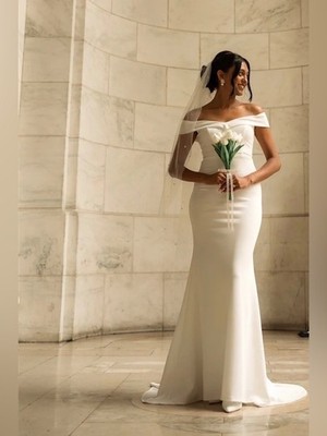 NWT Lulus Arienne White Off-the-Shoulder Mermaid Maxi Dress XXS-Still Full Price
