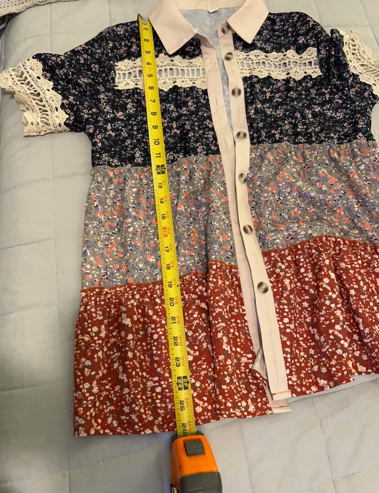 Boho Patchwork Floral Button Down Blouse Medium C… - image 4