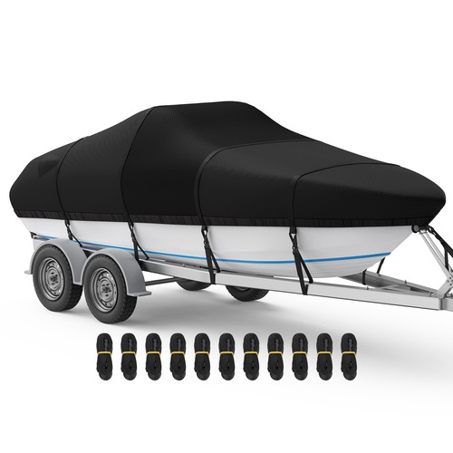 1200D Heavy Duty Trailerable Fit 16-22Ft V-Hull Fish & Ski Boat Cover Waterproof - Afbeelding 28 van 36