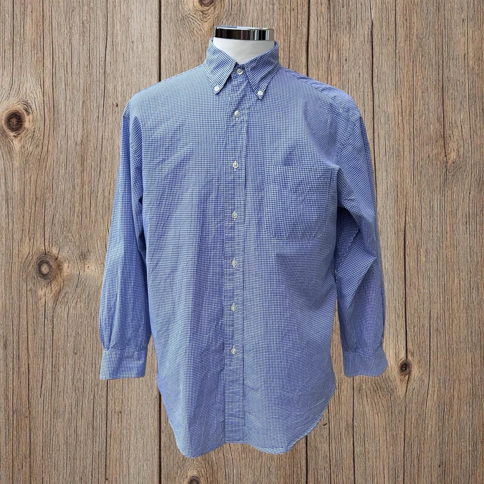 Brookes Brothers Shirt Blue Micro Check Relaxed Fit Mens 15.5” - Image 2 of 4