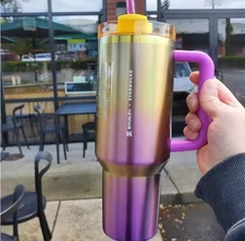 NEW STARBUCKS STANLEY SUMMER GRADIENT Tumbler 40 oz Quencher LIMITED GOLD PURPLE