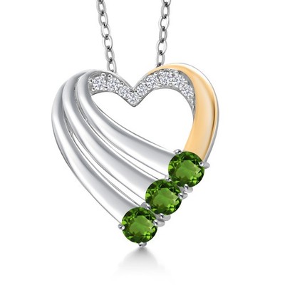 925 Silver and 10K Yellow Gold Green Tourmaline and White Lab Grown Diamond