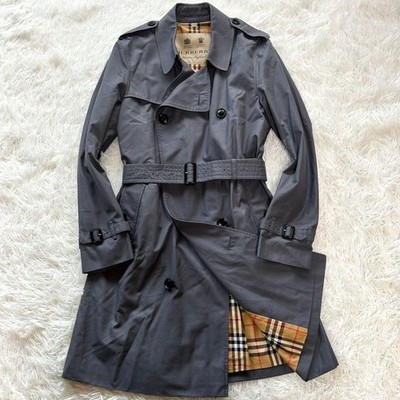 Burberry London Chelsea Belted Trench Coat Navy-Gray Size50 [EX