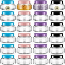 Tessco 24 Pack Plastic Jars with Lids Labels Empty Clear Plastic Jars Round Refi
