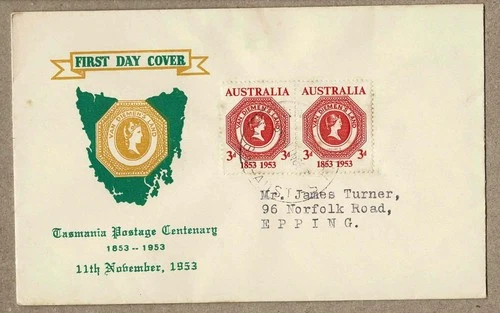 Australia 1953 SCP Tasmania Postage Stamp pair FDC Cover