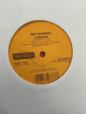 Bad Manners.  Can can.    Lorraine.   7  vinyl.  1981. Old gold
