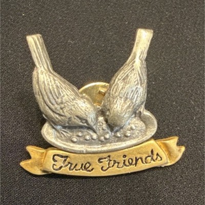 M. Bastin Birds Brooch Pin Silver Gold Metal Signed Family Friends Animals Theme