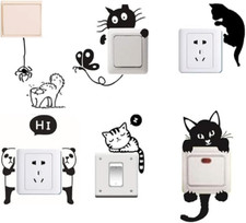 Removable Switch Sticker, 6 Pcs Cute Cats, Panda and Butterfly Cartoon Wall Stic
