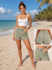 NWT Women's Sage Green Jean Shorts, Comfortable, Size 12, Front Zipper Pockets