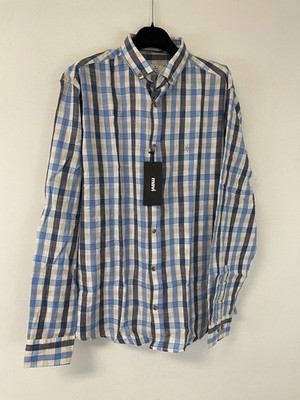 Mavi Men s L Plaid Button Down Shirt NWT Blue Cream 100% Cotton Long Sleeve