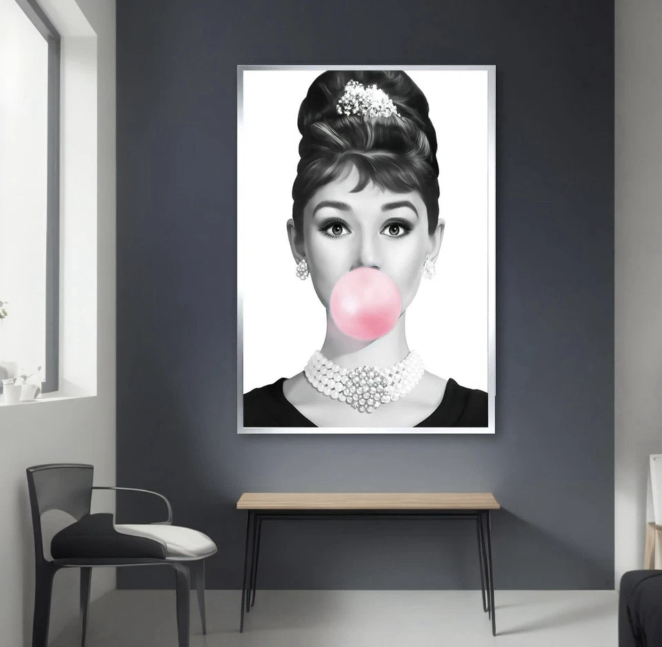 Поп-арт холст настенное искусство граффити Одри Хепберн жевательная резинка уличное искусство настенный декор - Изображение 4 из 4