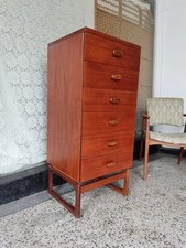 G plan Quadrille Mid Century retro teak Veneered tallboy chest of 6 drawers