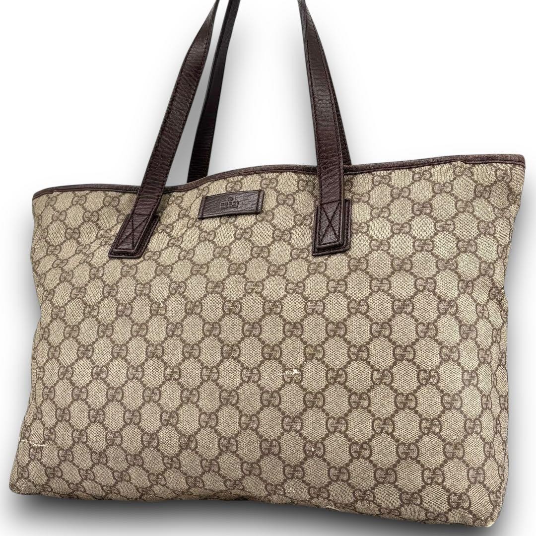 Gucci GG Supreme Leather Logo Tote Bag in Brown
