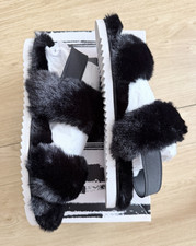 Dolce Vita Black Faux Fur Slide Sandals Slip On Flat Straps Women's US 9