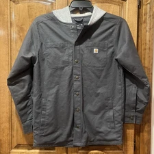 Carhartt Kids' Rugged Flex Canvas Fleece Lined Shirt Jac Asphalt 14/16 Large Gra