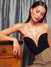 Reformation SIZE 2 Remy strapless underwire plunge corset top in black